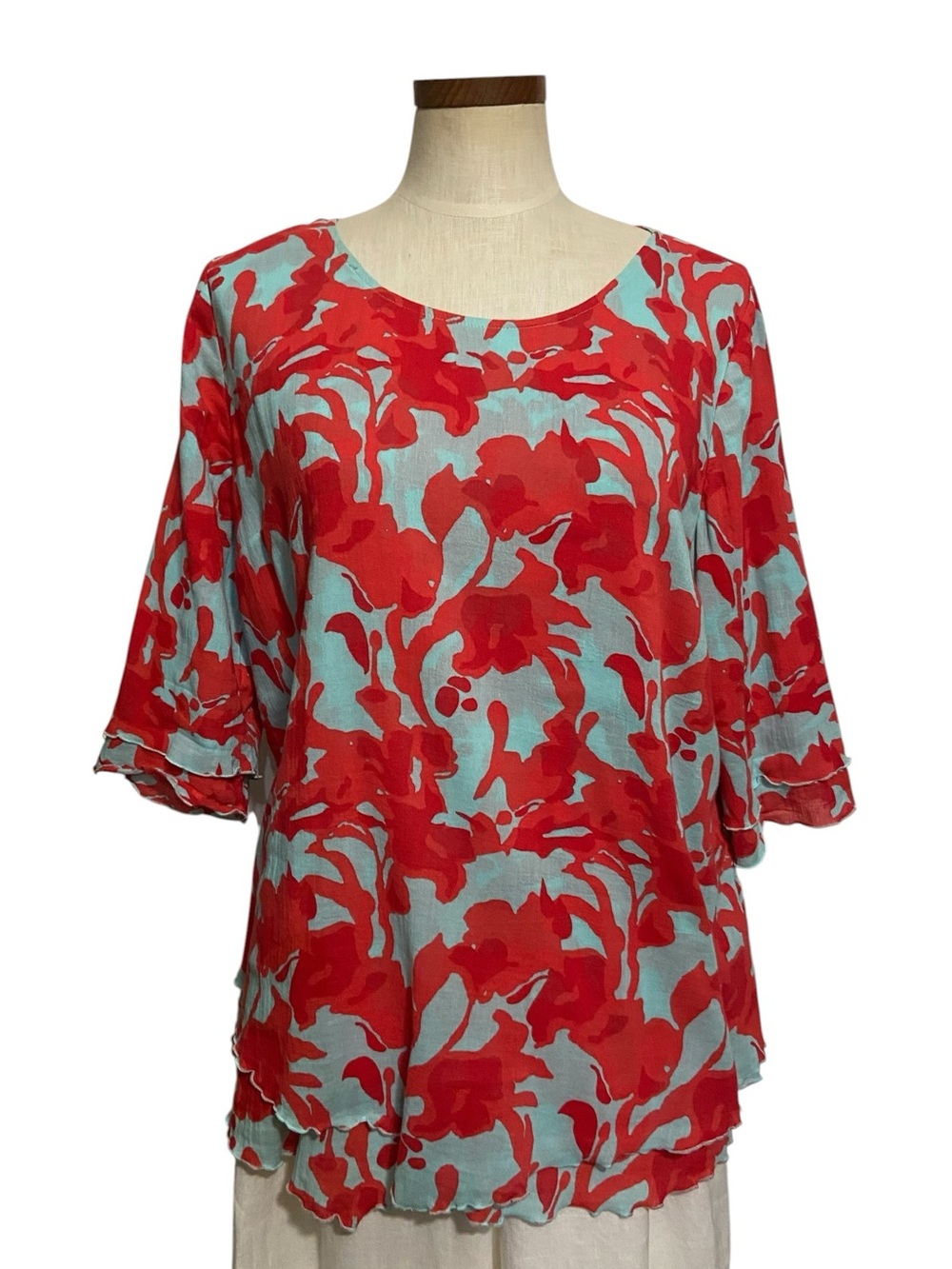 Soft Surroundings Siesta Key Double Layered Tunic Top Red Blue Sz L
